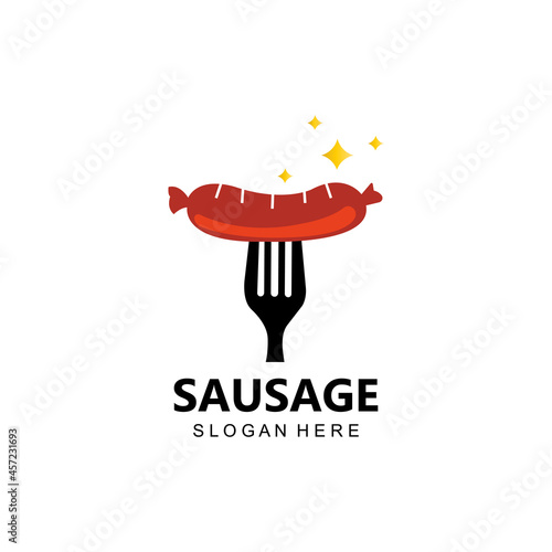 grilled sausage logo vector symbol, barbecue meat, retro concept