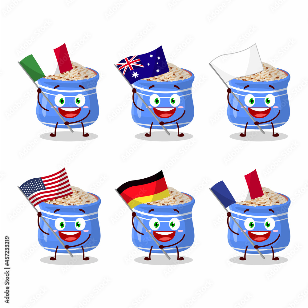 sesame seeds cartoon character bring the flags of various countries sesame seeds cartoon character bring the flags of various countries