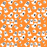 Halloween ghost background seamless pattern in orange color, to be used as a greeting card or wallpaper,fabric,textile,wrapping, vector illustration..