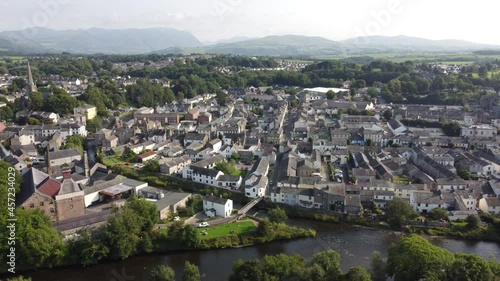 Cockermouth town in  Lake District Cumbria UK drone point of veiw over houses footage 4K photo