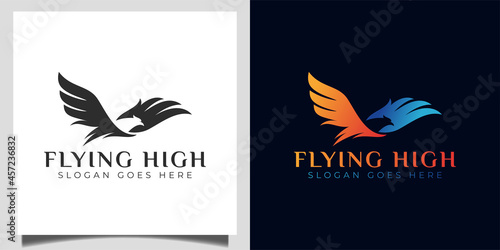 faster Flying high bird eagle, falcon, phoenix modern silhouette logo for brand identity