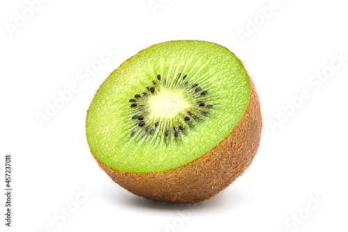 Kiwi fruit cut in half isolated on white background.