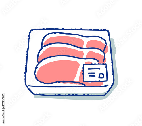 トレイパックに入った豚肉のスライス