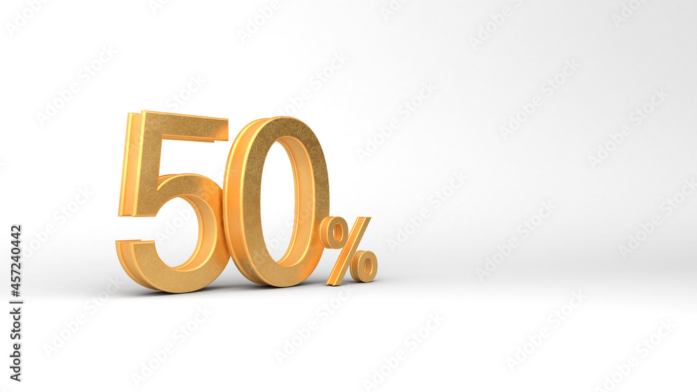 50 percent off discount sale. golden numbers with percent. Promotion template design..3D rendering, 3D, 3D illustration. 50 percent off discount sale. golden numbers with percent. Promotion template design..3D rendering, 3D, 3D illustration.