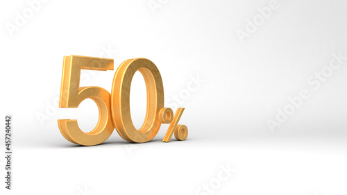 50 percent off discount sale. golden numbers with percent. Promotion template design..3D rendering, 3D, 3D illustration. photo