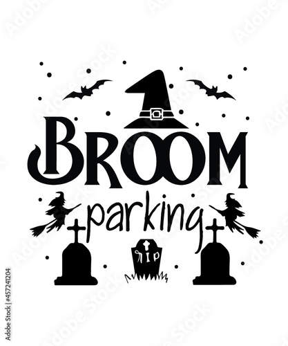 broom parking . Halloween t-shirt design.