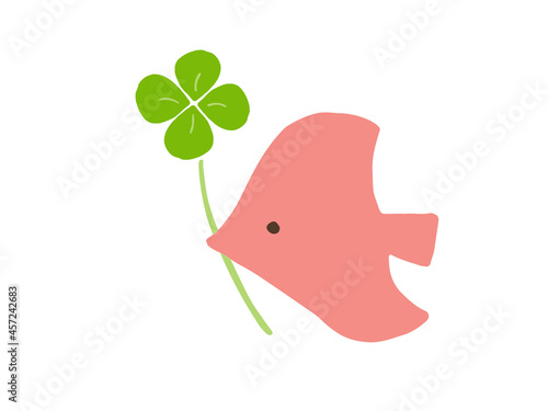 かわいい鳥とクローバー／手書きイラスト