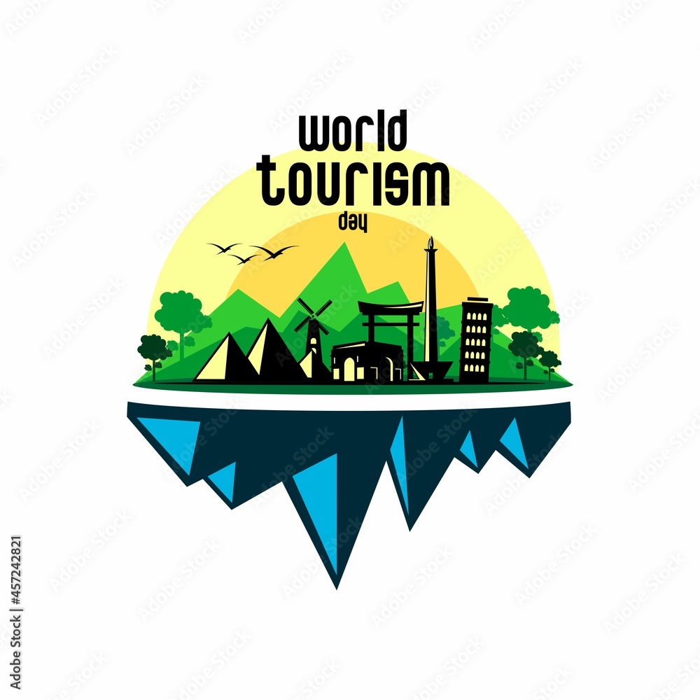 Obraz premium vector illustration of travel icons in various countries in the world, world tourism day