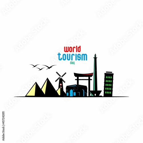 vector illustration of travel icons in various countries in the world, world tourism day