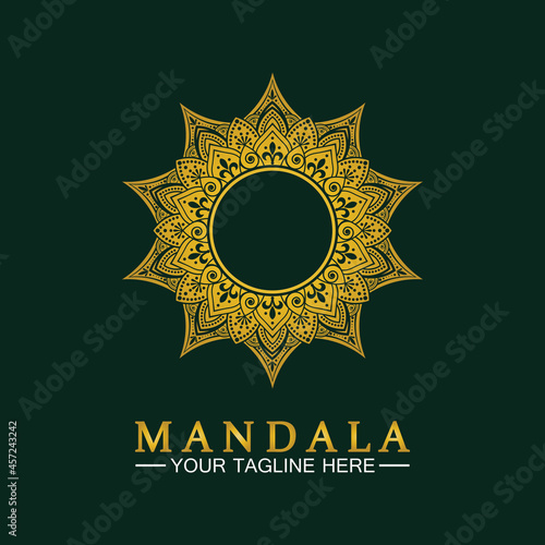 Gold Flower Mandala Vector logo template illustration.template for spiritual retreat or yoga studio,Ornamental business cards,vintage luxury, ornamental decoration