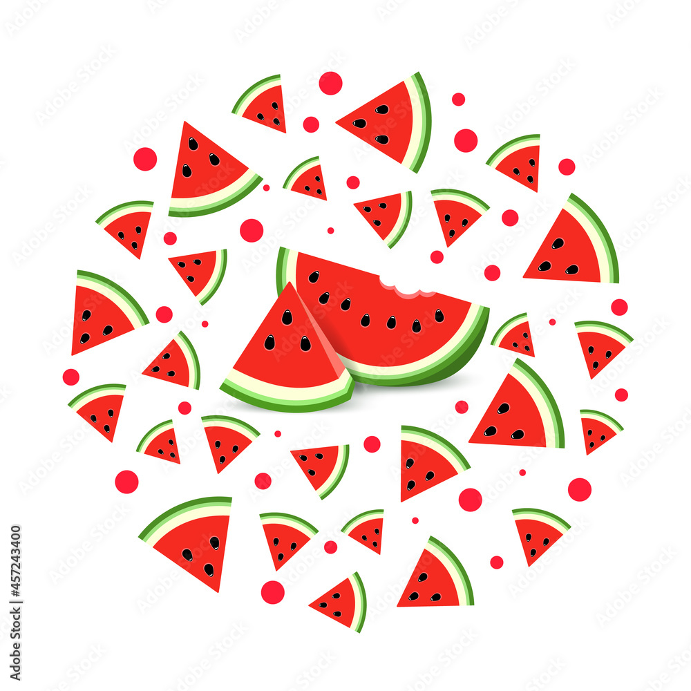 Circle pattern with red watermelon. Bright design for printing on plates. Circle pattern with red watermelon. Bright design for printing on plates.