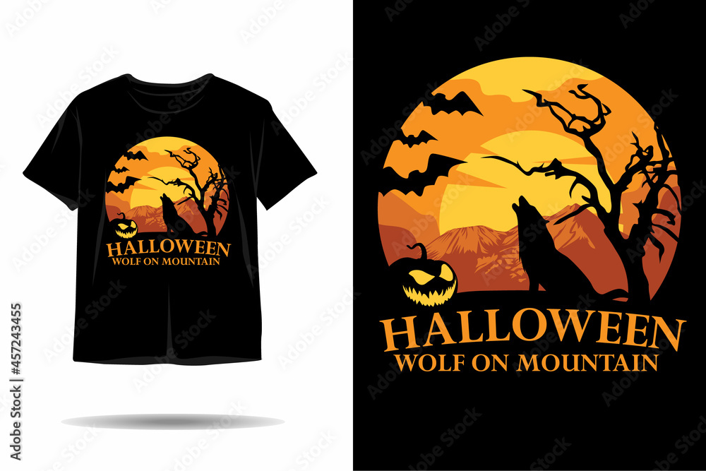 Halloween wolf on mountain silhouette t shirt design