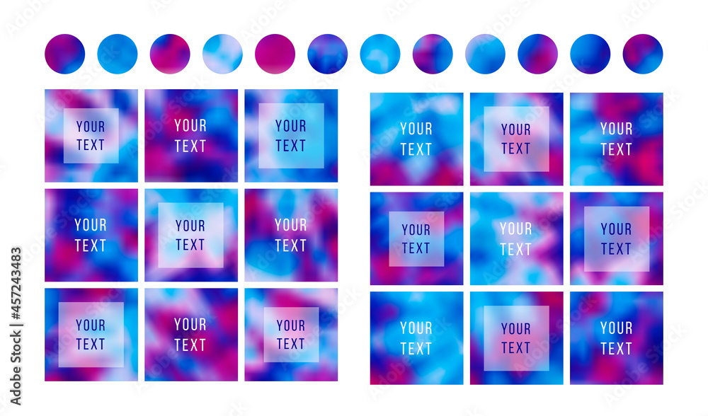 Set of abstract cover templates with place for text. Tie dye blurred backgrounds. Vector square templates for instagram posts business account Set of abstract cover templates with place for text. Tie dye blurred backgrounds. Vector square templates for instagram posts business account