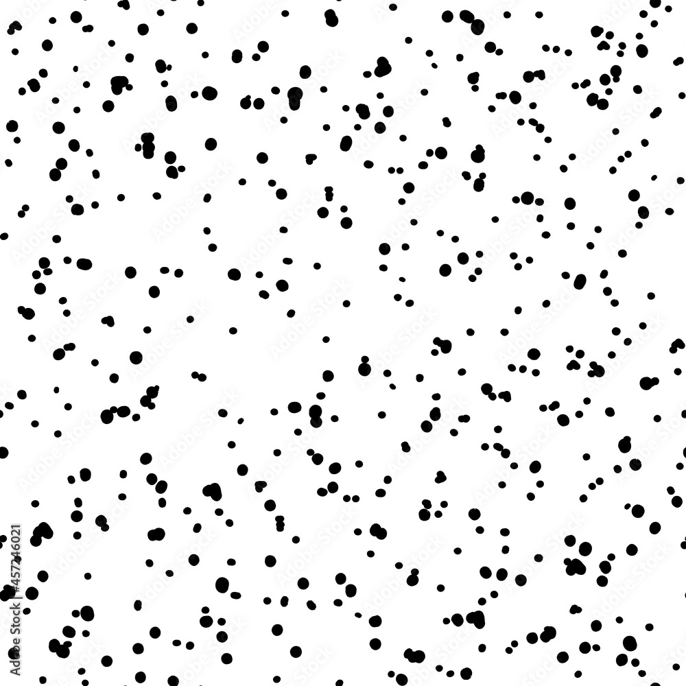 Abstract splash vector seamless pattern. Black and white hand drawn spray texture. Black spots on white backdrop