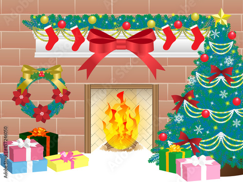 クリスマス暖炉のあるリビングルーム

