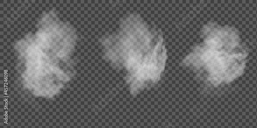 Transparent special effect stands out with fog or smoke. White cloud vector, fog or smog.
