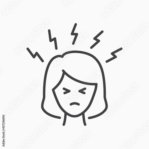 Angry women person line icon on white background. Editable stroke.