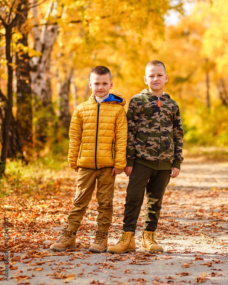 two boys in autumn