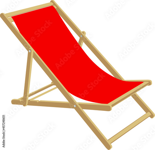 Folding lounge Beach Chair, Wood and Fabric red colour