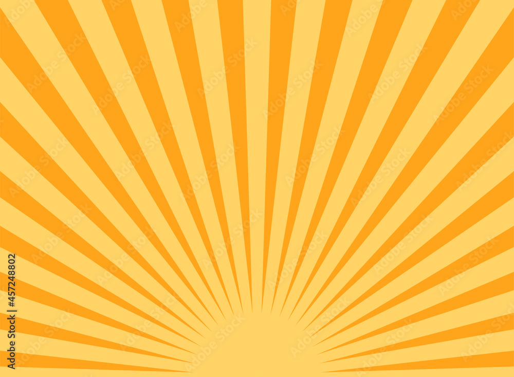 Fototapeta premium Sunlight rays horizontal background. Bright orange color burst background. Vector illustration.