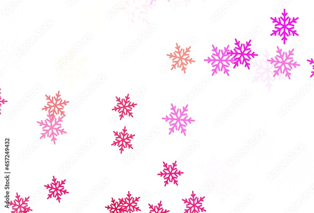 Light Pink, Yellow vector background with beautiful snowflakes, stars. Light Pink, Yellow vector background with beautiful snowflakes, stars.