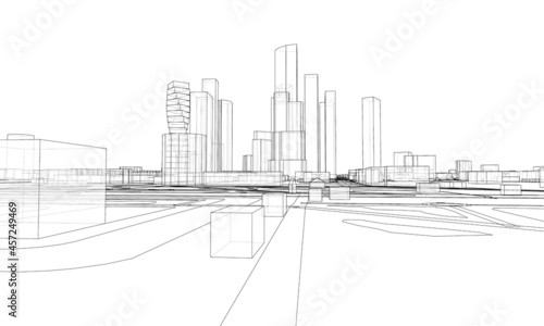 Vector lines buildings and city roads, town design