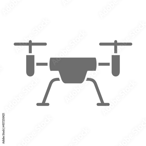 Flying drone grey icon. Isolated on white background