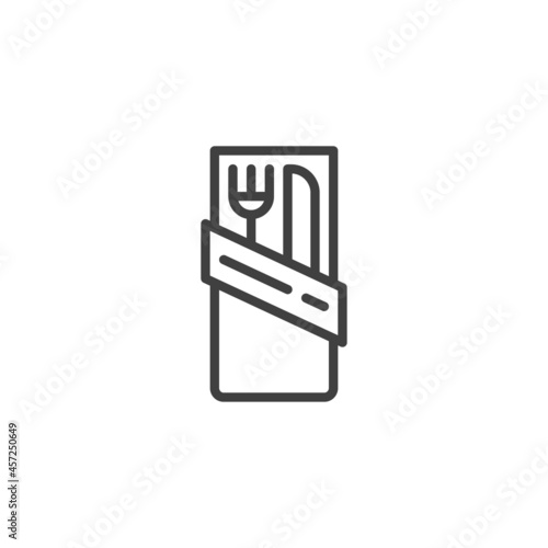 Napkin, fork and knife line icon