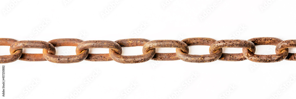 Chain with rust, isolated on white. Old metal chain Chain with rust, isolated on white. Old metal chain