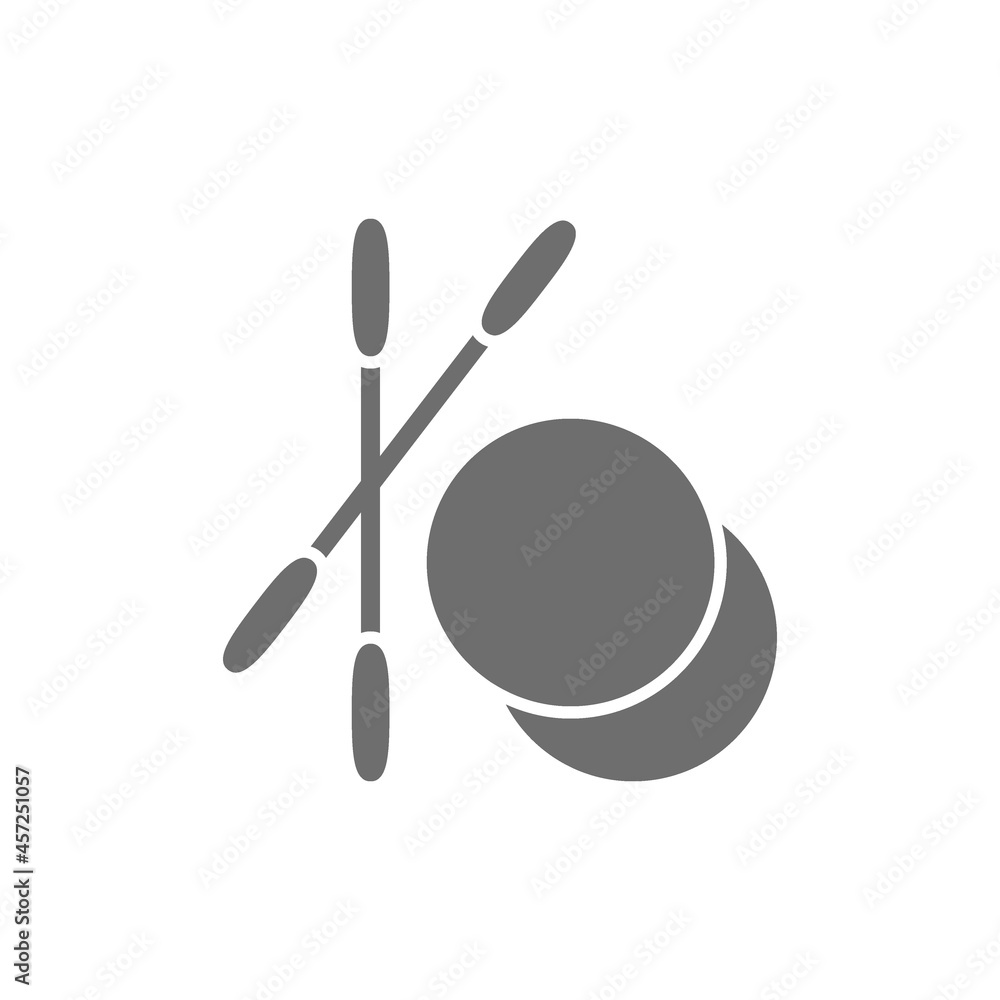Ears stick, cotton swabs and pads grey icon. Ears stick, cotton swabs and pads grey icon.