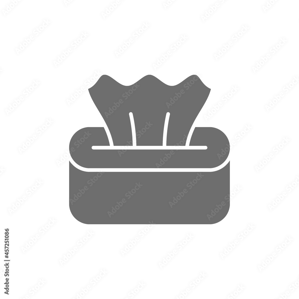 Wet napkin in box, tissue paper grey icon. Wet napkin in box, tissue paper grey icon.