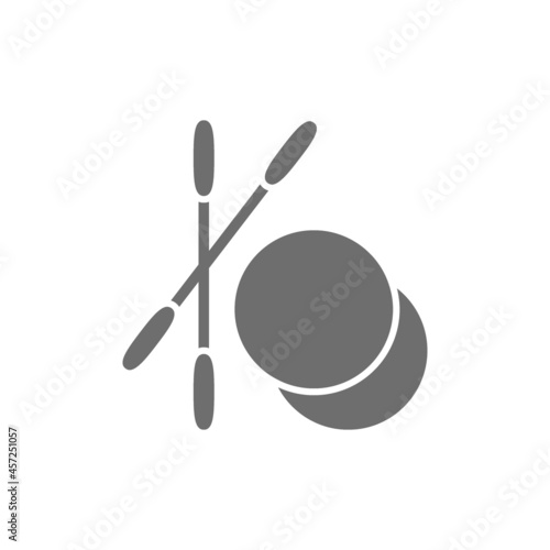 Ears stick, cotton swabs and pads grey icon.