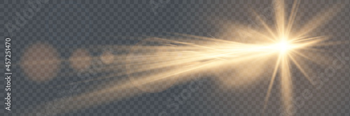 White glowing light explodes on a transparent background. Vector illustration of light decoration effect with ray.
