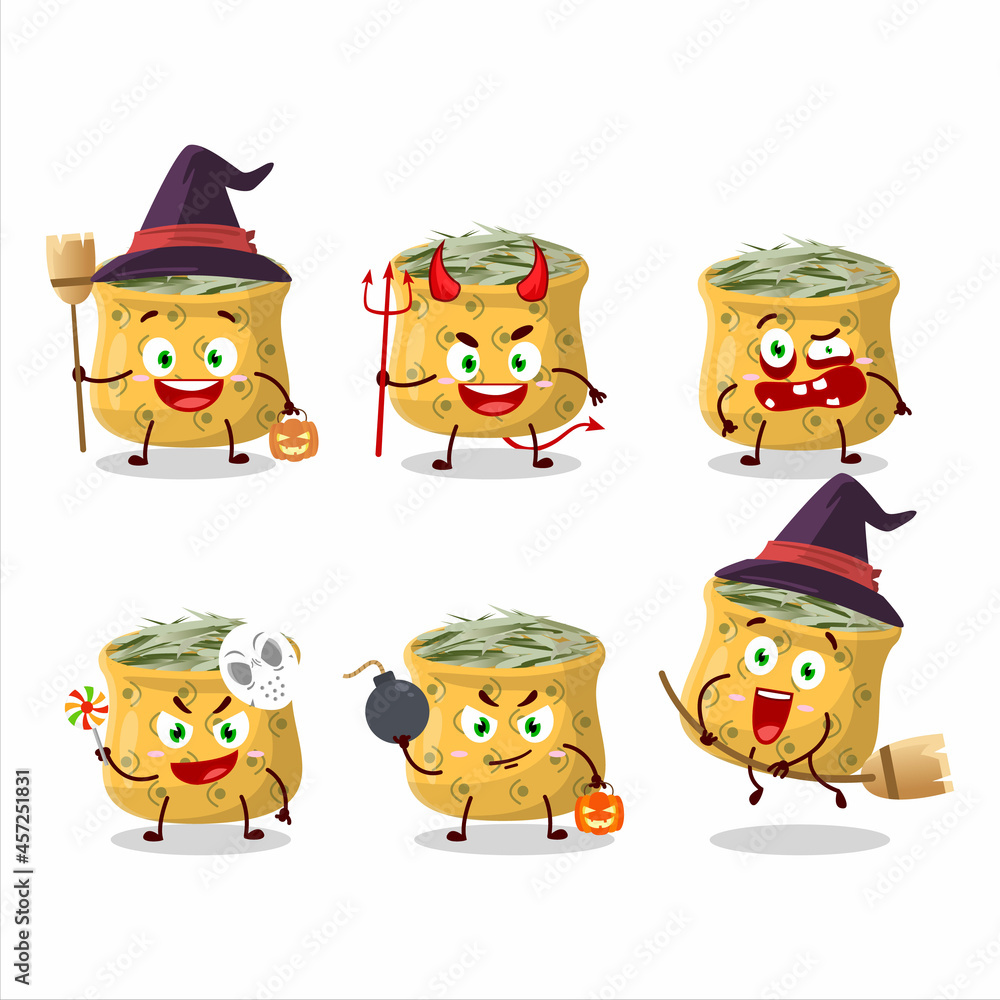 Halloween expression emoticons with cartoon character of rosemary