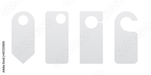 Hotel door hanger tags template icon signs set flat style design vector illustration. Empty door flyer or do not disturb mock up isolated on white background.