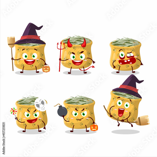 Halloween expression emoticons with cartoon character of rosemary