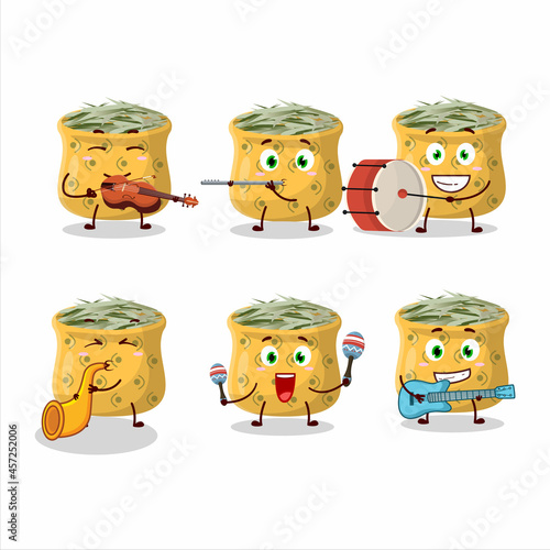 Cartoon character of rosemary playing some musical instruments