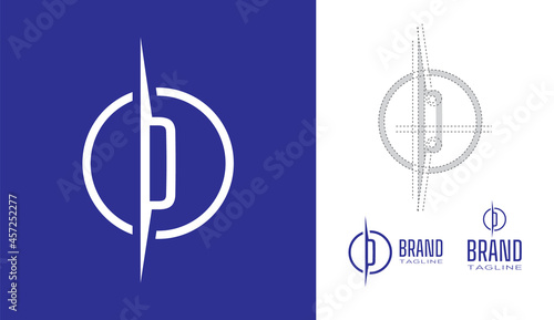 Clean Minimal letter D Logo in a circle border stroke line with logo geometry measurements for creative graphic  branding design concepts for corporate business, restaurant, manufacturing and food