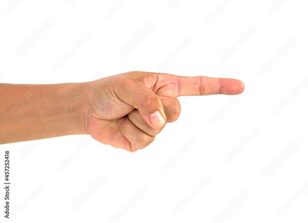 Closeup of male hand pointing. Isolated on white background Closeup of male hand pointing. Isolated on white background