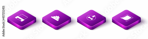 Set Isometric Dog shit in bag, Shit, collar and Door for pet icon. Vector