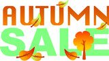 Autumn sale design icon with the lettering, leaves, and tree, vector illustration Autumn sale design concept. Orange, yellow, and green color.