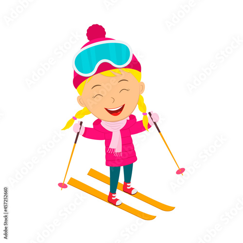 cute cartoon girl skiing