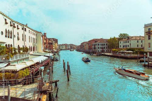 view of venice city grand canal with boats © phpetrunina14