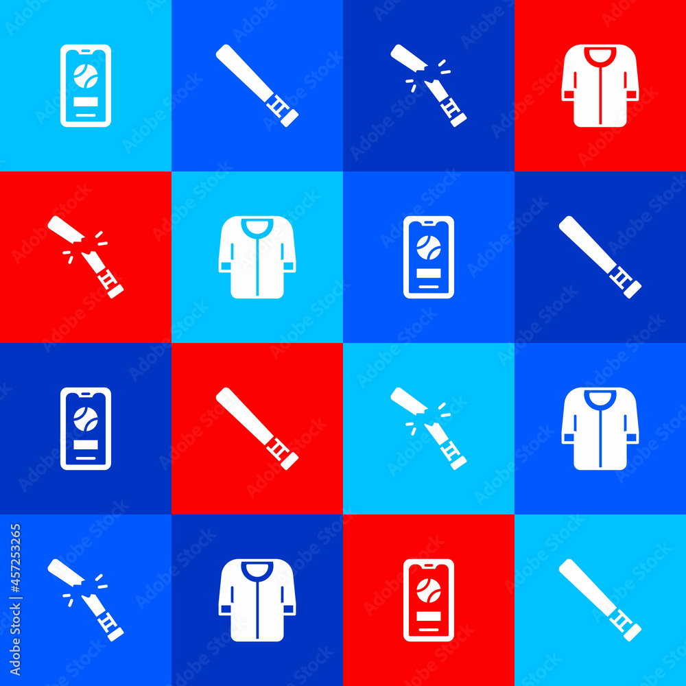 Set Mobile with baseball ball, Baseball bat, Broken and t-shirt icon. Vector Set Mobile with baseball ball, Baseball bat, Broken and t-shirt icon. Vector