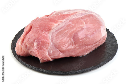 Raw pork neck, isolated on white background.