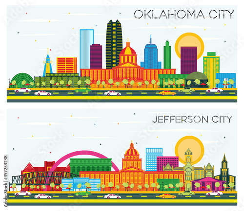 Jefferson City Missouri and Oklahoma City Skyline Set.
