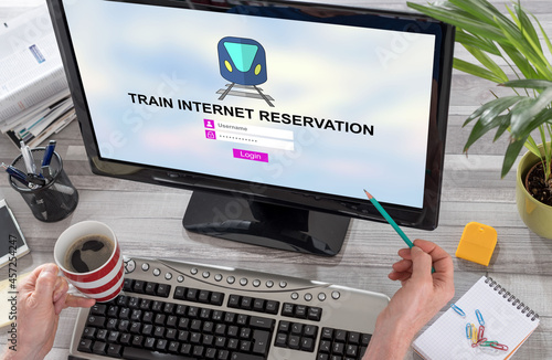 Train internet reservation concept on a computer