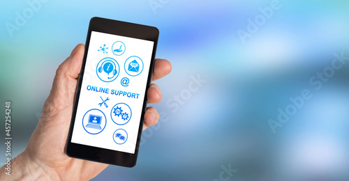 Online support concept on a smartphone