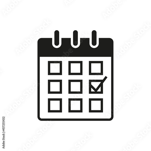 Calendar with check mark black glyph icon. Vector illustration