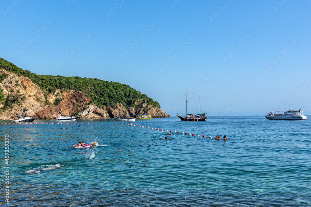 Canj, Montenegro - July 09, 2021: Queen's Beach on the Adriatic coast in Montenegro.